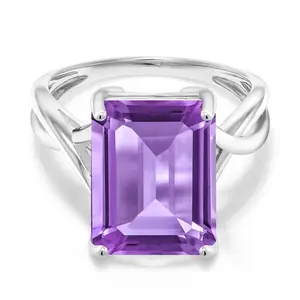 5-10 Cttw Gemstone Birthstone Engagement Ring for Women | 10K White Gold | Emerald Cut 14X10MM | Wedding Engagement Anniversary Promise Gold Ring | Available In Size 5-9