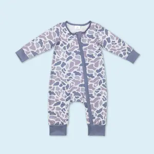 Grey camouflage baby kids long sleeve zip romper