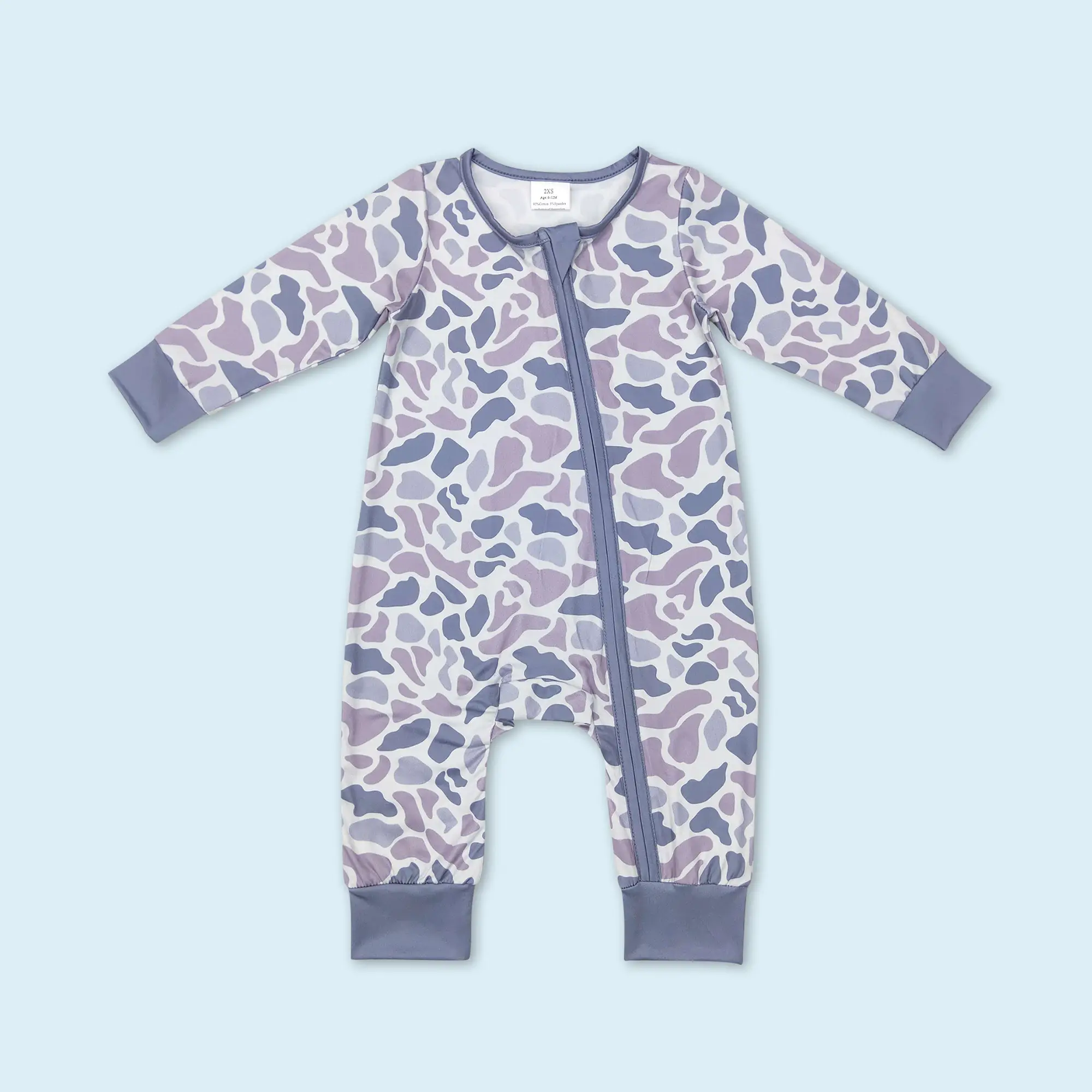 Grey camouflage baby kids long sleeve zip romper