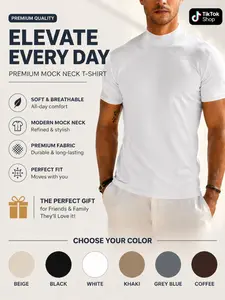 Men's Summer Fashion Solid Color Short Sleeve Tee, Casual Slim-Fit Mock Neck T-Shirt for Gym, Fitness and Daily Wear, Multiple Colors Available, Activewear T Shirt