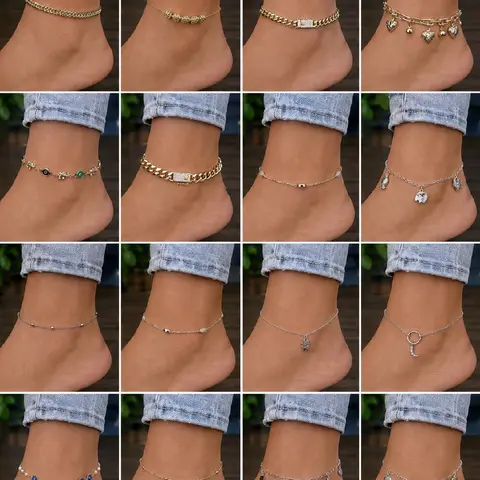 Anklets  / Tobilleras.    Diferent styles and sizes   14k Goldplated white and Gold