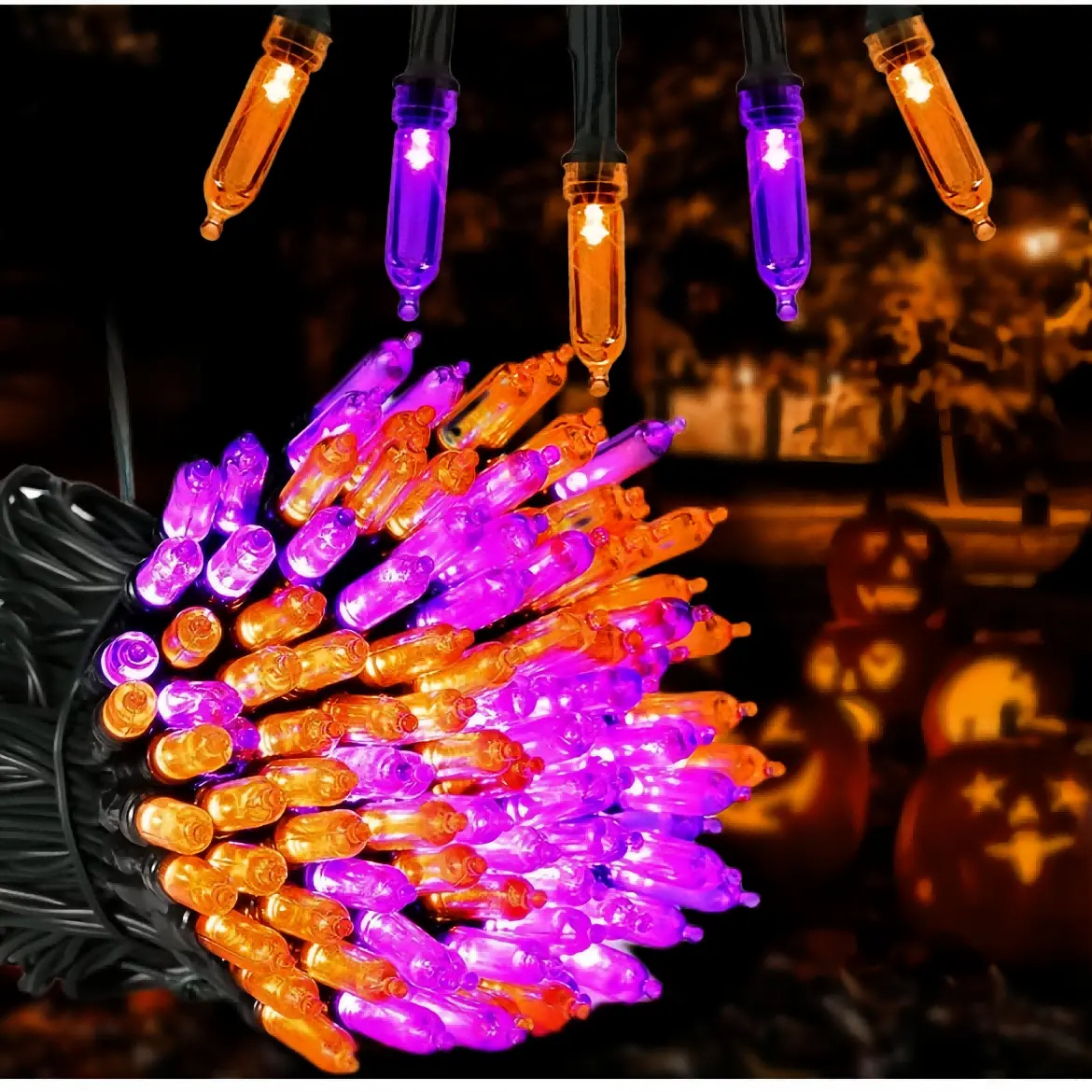 100 LED Halloween String Lights, Orange & Purple Battery Operated Decor Lights with 8 Lighting Modes, Indoor Ambience Lights for Haunted House, Window, Halloween Party Decor