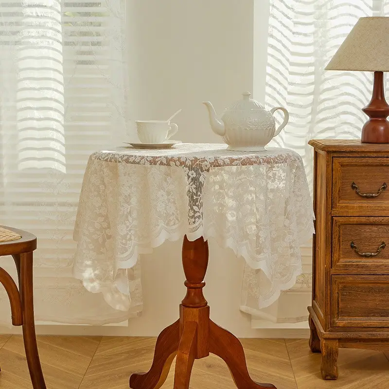 Lace Tablecloth Polyester Floral Vintage Decor, Soft Round Table Wedding Party Anniversary Bridal Home Decoration, Christmas Event, Waterproof Table Cloth