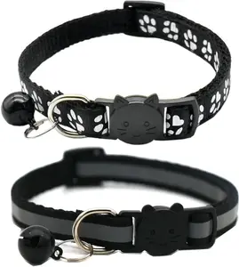 2 Pack Cat Collars Quick Release Reflective Kitten Collar with Bell & Safety Release (Black)