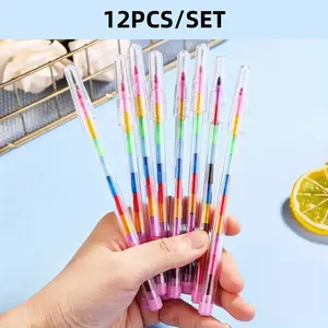 12pcs Colorful Building Blocks Adjustable Height Crayon Set, 11 Colors Art Craft Supplies, Ideal Birthday Party Gift, Back-To-School Rewards, Coloring Supplies