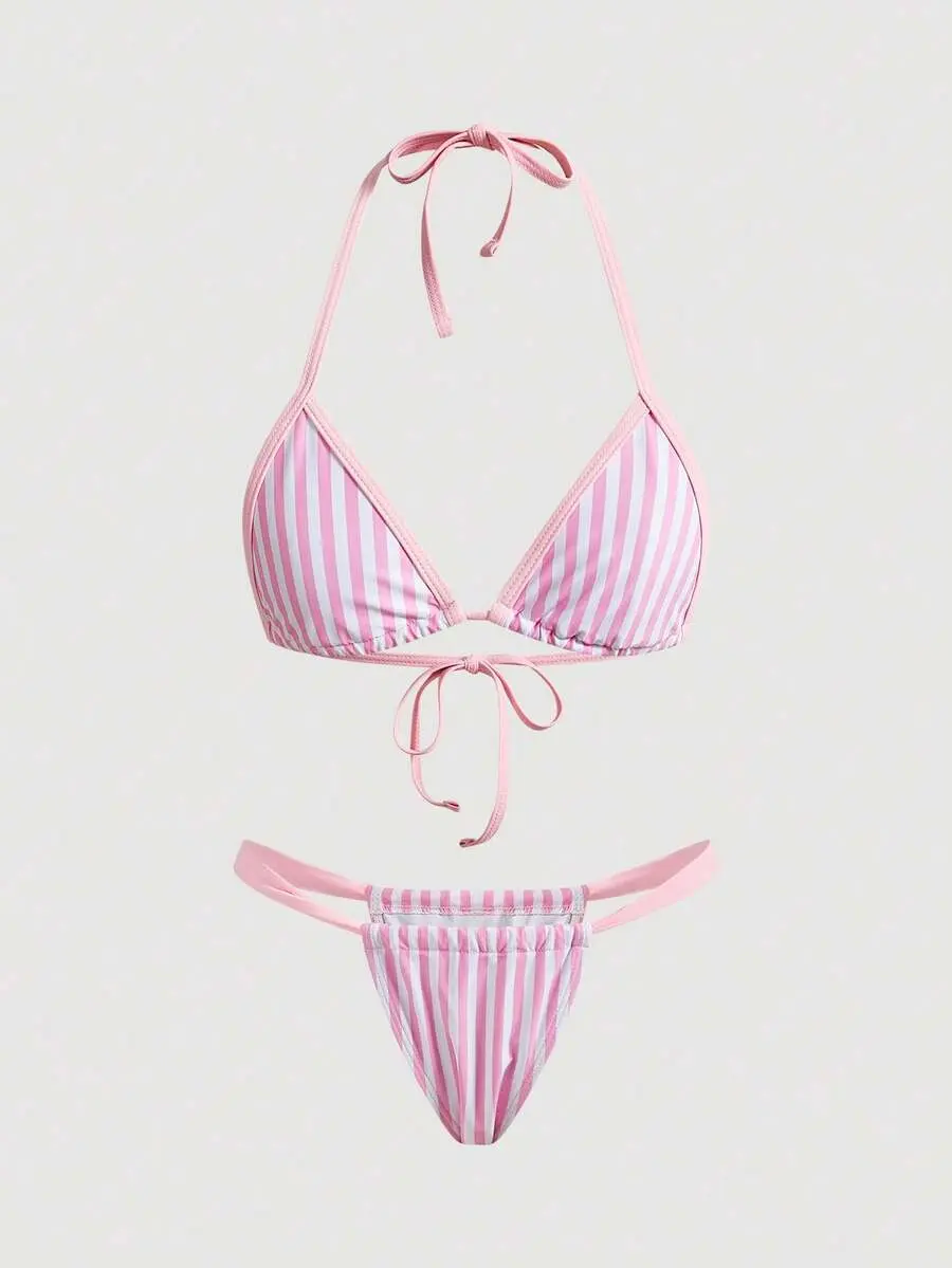 [FREE SHIP] New Solid Color Halter Tie Elegant Sexy Micro Triangle Bikini Set, Summer Beach Fashion Women Bikini Vacation