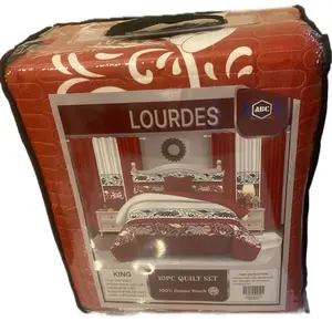 Lourdes 10 pc Quilt Set King Size 100% Cotton Touch ABC Brand Soft and Cozy Bedding