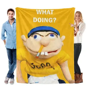 Jeffy "What Doing?" Meme Themed Cozy Flannel Blanket - Playful Soft Throw for Lounges & Personal Spaces - Super Soft Plush Gifts for Meme Culture Fans & Fun Decor Lovers