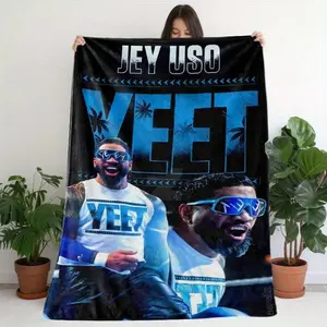 Vibrant JEY-USO "YEET" Printed Flannel Throw Blanket - Soft, Comfortable, All-Season Use for Sofa, Office, Bed, Camping & Travel - Perfect Gift Idea, Camping Accessory | Playful Design | Polyester, Blanket for Camping