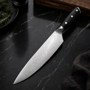 Stunning Waves Pattern Chef Knife with Ergonomic Black Handle for Precision Cooking