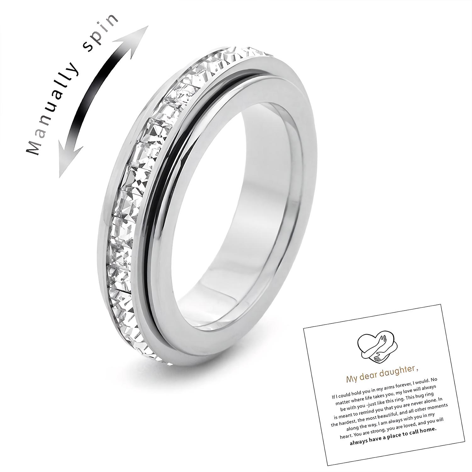 Anxiety Rings for Women and Men Titanium Steel Spinner Fidget Band Rings with Cubic Zirconia for Stress Relief and Wedding Promise Comfort Fit Size 5 to 12