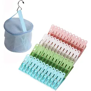48 Pack Plastic Clothes Pins Heavy Duty Outdoor for Hanging Clothes, Colored Clothespins Clips with Springs Clothes Drying Line Pegs with Mesh Clothes pin Bag,Crafts Picture Clips  Package Clips