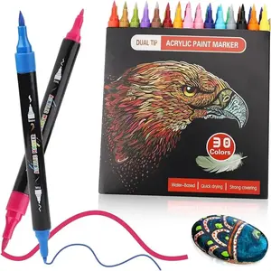 Acrylic Paint Pens Set, 30-60 Colors Dual Tip, Soft & Extra Fine Brushes, Ideal for Rock Painting Wood Metal Plastic Crafts