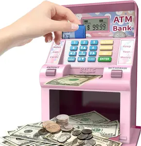 ATM Piggy Bank for Kids, Kids Bank for Real Money with Debit Card, Coin Recognition, Setting, Bill Feeder, Calculator, Savings Machine Box, Gifts for Teen Boys Girls