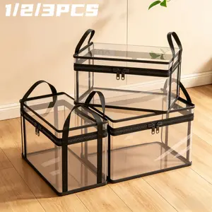 Hinged Lid Clear Plastic Storage Box Large Thick Heavy Duty High Capacity Organizer for Home Camping Travel Attic Moving, Large Clear Thick Plastic Storage Box with Hinged Lid, Perfect for Travel, Home, Camping, Heavy-Duty Durable High Capacity Organizer
