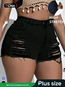 High Waist Stretch Plus Size Ripped Denim Hot Pants, Flirty Frayed Hem Shorts for a Stylish Look, All Season Comfort and Fit