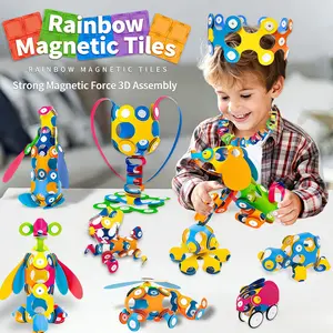 Rainbow Magnetic Tiles 12-Piece Pack Strong Magnetic Force 3D Assembly STEM Learning Toys for Kids Ages 3+