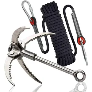 Grappling Hook with 10m Rope – Multifunctional Grapple Hook - 4 Stainless Steel Folding Claws - Heavy Duty - Outdoor Camping Hiking Tree Rock Mountain Climbing Equipment