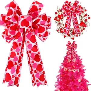 Valentine Tree Topper Bow with Heart Decorations, 11.4"x19.6" Large Red Pink Valentines Wreath Bow Decor for Valentine's Day Wedding Holiday Party Decoration Supplies Wall Home Front Door Decorative