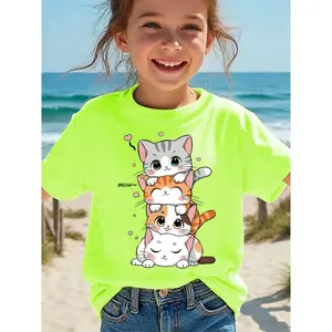[Girls' Print T-Shirt] Fashion Short-Sleeve T-Shirt Girls with a Cartoon Print, Casual Top NYDX5024