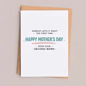 Funny Mother's Day Card From Second Born, Nobody Gets It Right The First Time, Card For Mom From Daughter Or Son, Greeting Card with Envelope