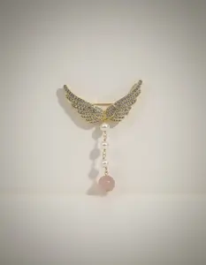 Angel Wing Pearl and Rose Quartz Brooch and Pendant
