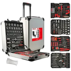 515 Pcs Aluminum Trolley Case Tool Set for Men, General Household Tool Kit with 4-Drawer Rolling Toolbox for Home Repair, Garden, Maintenance, Handyman