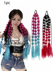 Women's Blue Gradient Bubble Braid Hair Band, Sweet Cool Punk Style High Ponytail Accessory, Festival Fashion Headwear Tie Up Back