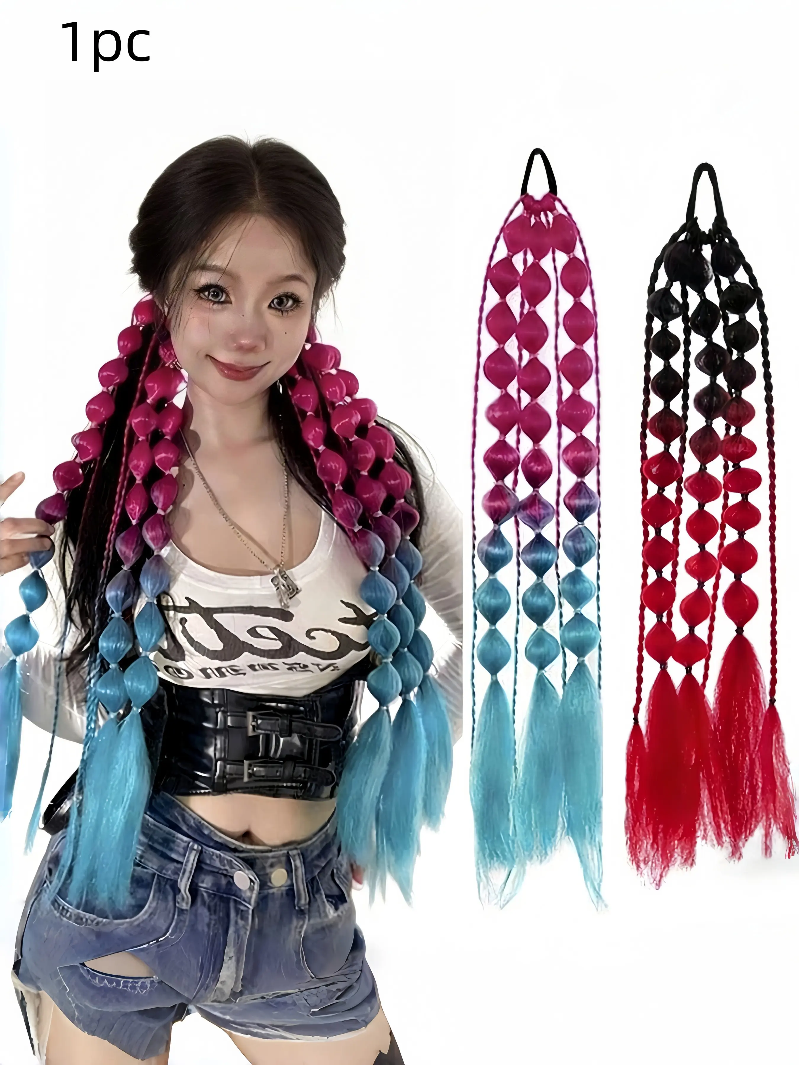 Women's Blue Gradient Bubble Braid Hair Band, Sweet Cool Punk Style High Ponytail Elastic Hair Accessory, Festival Fashion Headwear Tie Up Back, Hairbands, Ponytail Holders