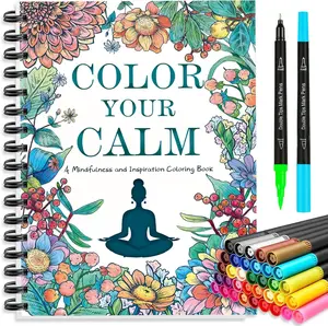 Adult Coloring Book for Women with 36 Dual-Tip Markers, 30 Patterns Spiral Bound Coloring Books for Adults Relaxation, Anxiety Relief Mindfulness Relaxation Gifts for Women art supplies coloring supplies brush marker