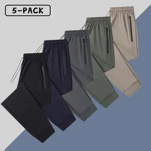 Men’s Summer 5-Pack Ice Silk Quick-Dry Jogger Pants – Elastic waistband drawstring, moisture-wicking, perfect for fitness and jogging