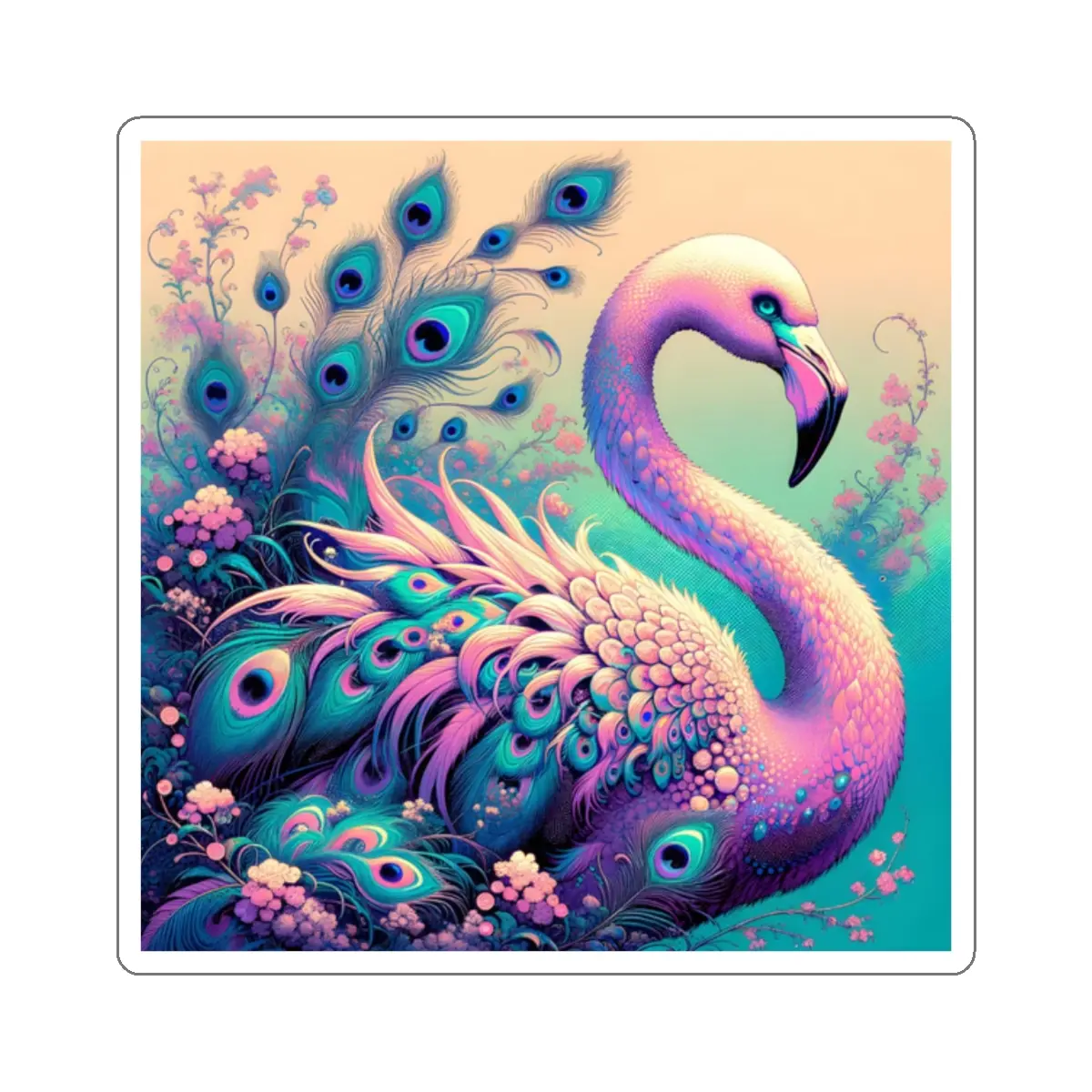 Peak-ingo: Vibrant Flamingo and Peacock Feather Kiss Cut Sticker