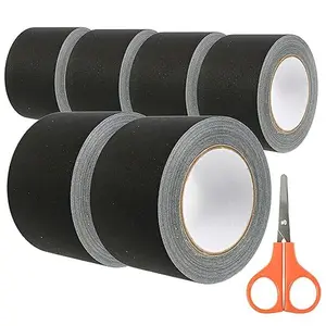 VORVIL 6 Rolls Black Gaffers Tape 3 inch x 30 Yards with Scissors - Heavy Duty & Non Reflective Gaff Tape - No Residue Gaff Cloth Tape for Photography, Production, Carpet, Drums, and Cables