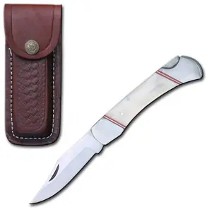 Collector’s Edition – 5 Inch Folding Knife Bone Handle Folding Knife with Leather Sheath