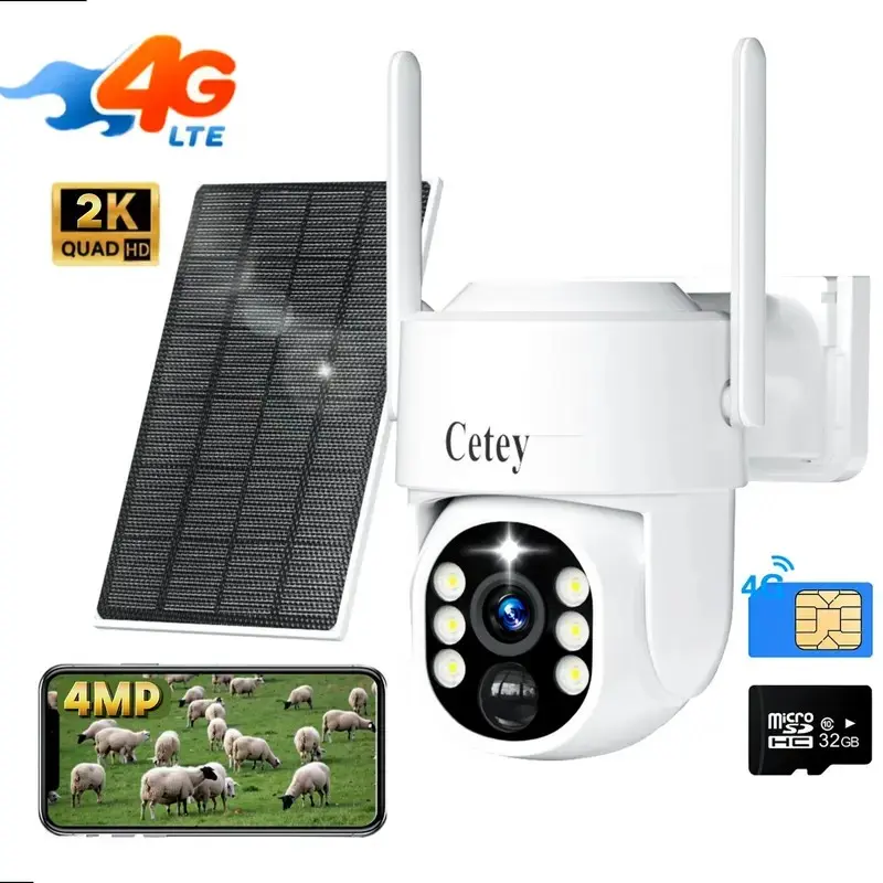 4G LTE Solar Security Camera Wireless Outdoor No WiFi- 2K HD 360° Live View, PIR Motion Detection Alerts, Color Night Vision, Remote App Control Monitor for Home (SIM & SD Card Included) Dual-Band