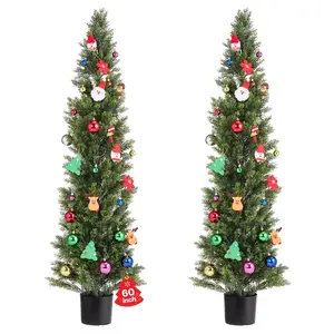 【DealsForYouDays】VEVOR Sturdy Artificial Topiary Cedar Trees, 2-Set 60in/Above 100cm Faux Pine Shrubs, Realistic Fake Silk, Easy Assembly, Gift-Worthy House Plants Decor, Artificial Plants Decor Accessory for Outdoor Garden Indoor Office