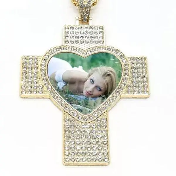 Custom Cross Pendant Heart Locket with Image Upload - Commemorative Fashion Jewelry, Personalized Gifts in Gold or Silver Finish, Unisex