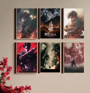 Attack on Titan Anime Art Poster Set of 6 High-Quality Prints for Wall Decor Bedroom Office Living Room