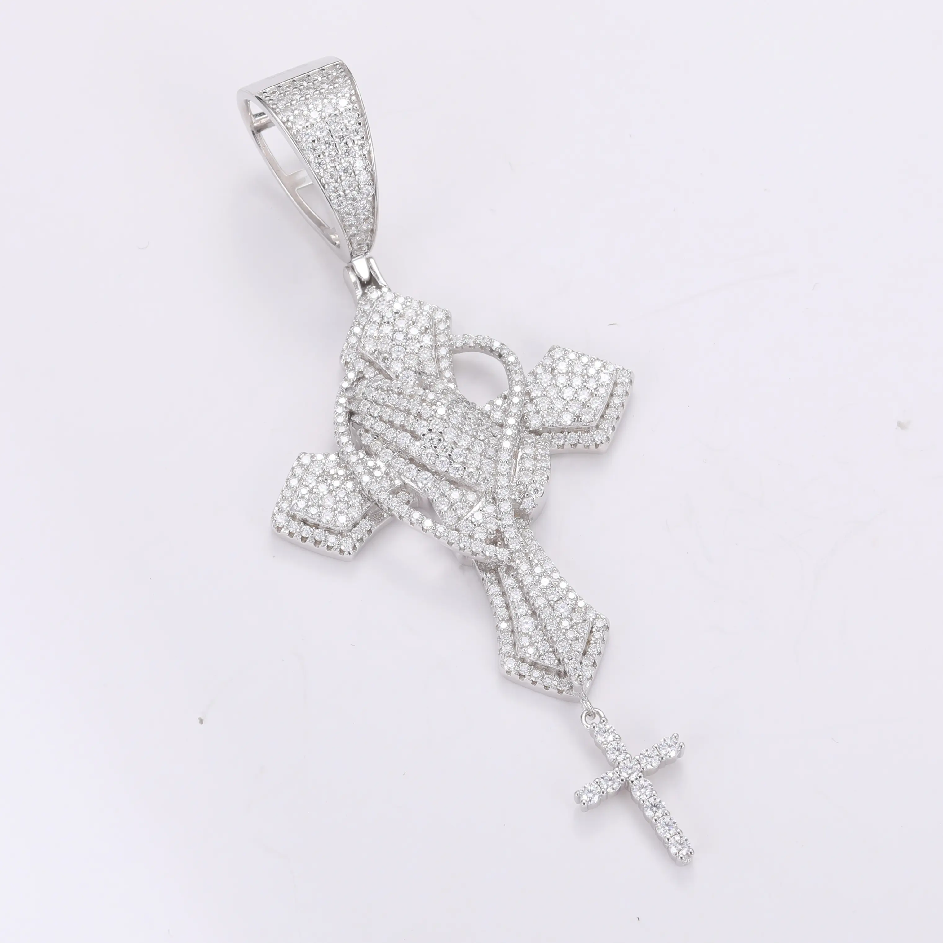 【P277 Live2】UCCIYO Hip Hop Bling D Color Synthetic Moissanite Iced Out Praying Hands Cross Necklaces & Pendants For Men Jewelry 925 Sterling Silver Gifts