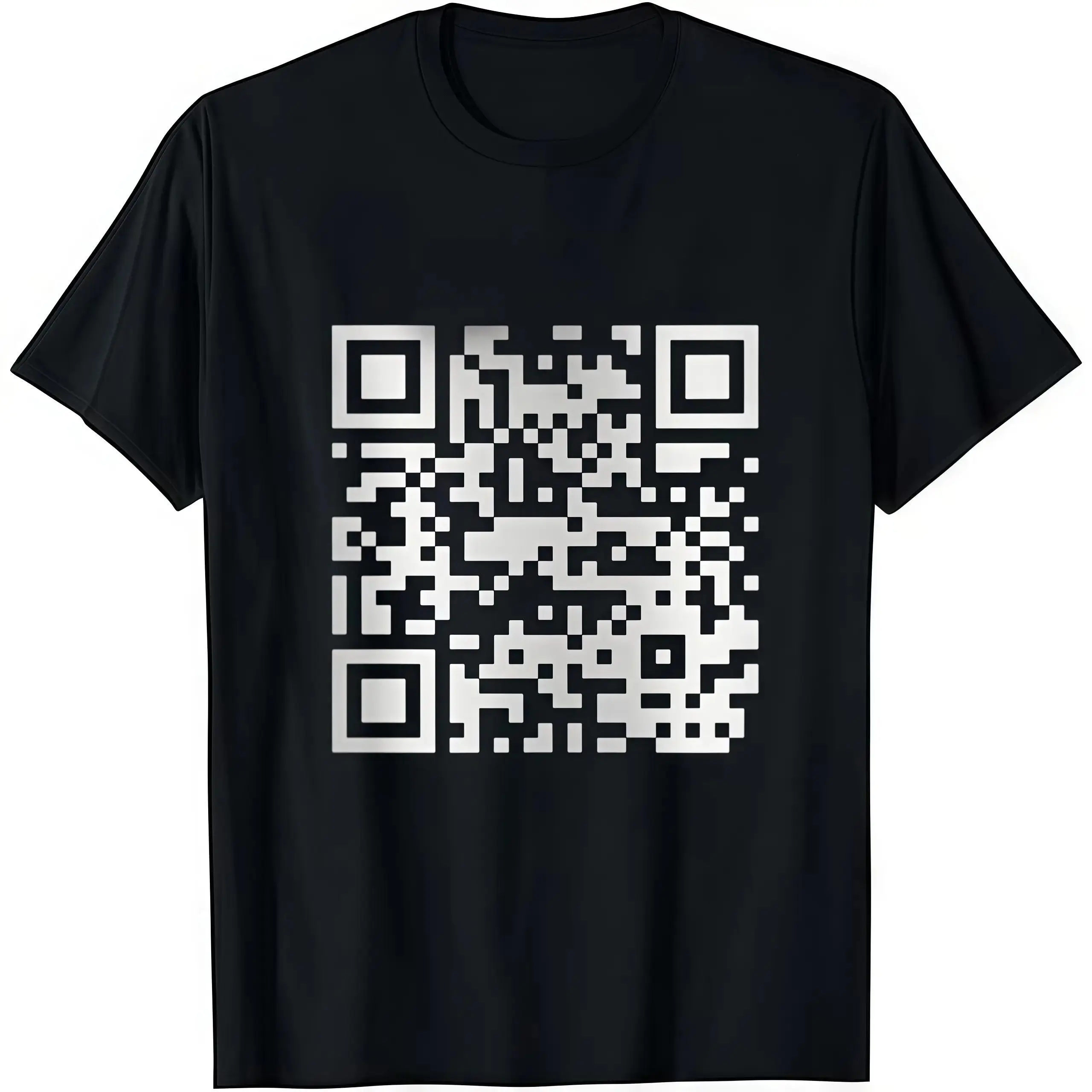 Men's Crew Neck FU QR Code Graphic T-Shirt - 100% Cotton Casual Soft Short Sleeve Top for Everyday Wear, Streetwear