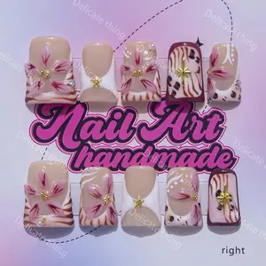 Delicatething Y2K Style Duckbill Nails, Nail Art Kits, Nail Art Diy, Handmade French Design, Includes Jelly Glue, Crystal Rods & Nail Files, Perfect Gift for Women!