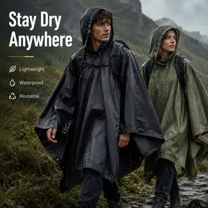 Lightweight Waterproof Rain Poncho for Camping Hiking Festivals Travel Reusable Hooded Outdoor Rain Cape for Adults Rainproof Full Body Cover