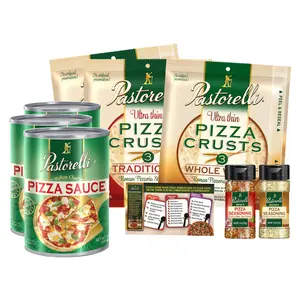 Pastorelli Family Pizza Party Set -Includes 3 Whole Wheat Pizza Crusts 12“, 6 Traditional Pizza Crusts 12”, Italian Chef Pizza Sauce, Savory Pizza Seasoning