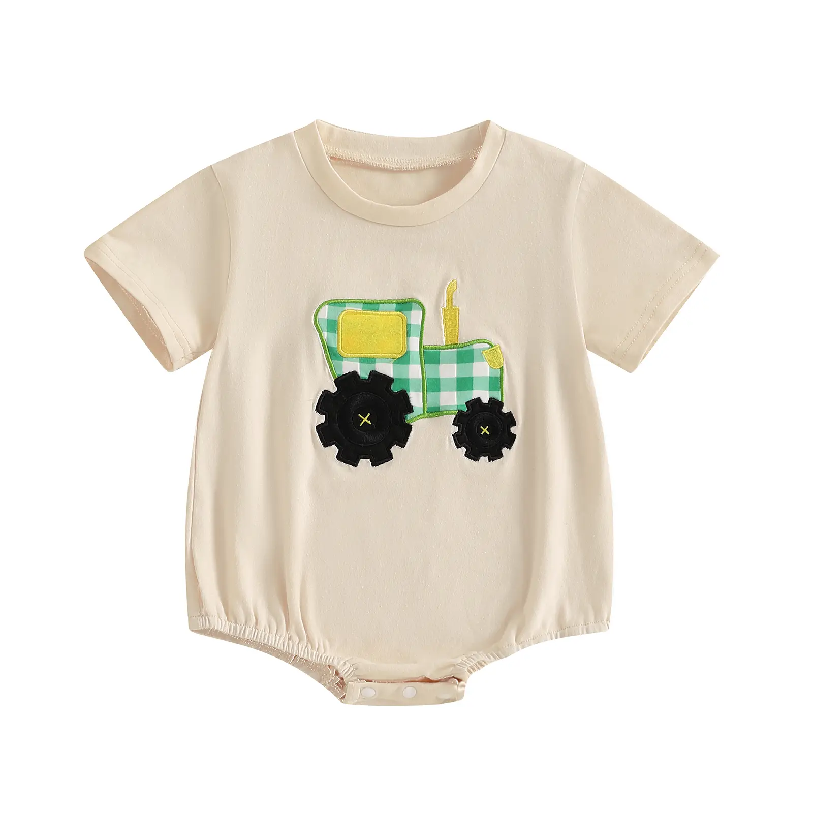 Baby Boys Rompers Tractor Embroidery Round Neck Short Sleeve Summer Clothes Bodysuits Jumpsuits
