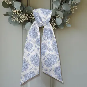 Blue Hydrangea Wreath Sash, Farmhouse Door Decoration, Spring Floral Ribbon