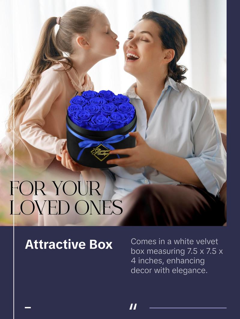 Eternal Prestige Velvet Black | 12 Blue Roses  Decor Box