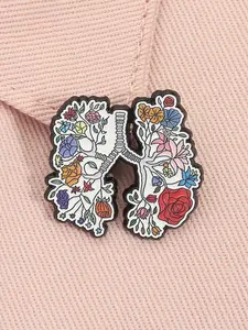 Floral Lungs Art Brooch Enamel Pins Body Organs Medical Anatomy Brooches Backpack Clothes Lapel Badge Jewelry Gift for Doctors Nurses Flower Brooch
