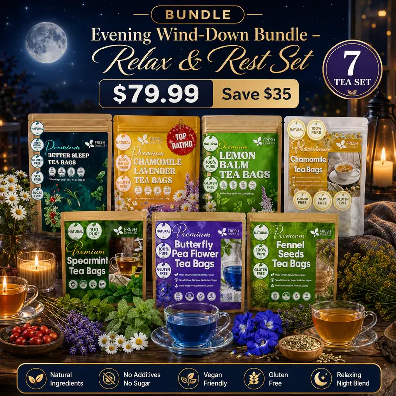 7-Tea Premium Bedtime Herbal Tea Bundle for Relaxation, Calm Nights & Evening Wellness