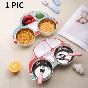 304 Stainless Steel Children's Car-Themed Dining Set — Detachable & Washable Baby Feeding Bowl, Creative Cartoon-Style Divided Plastic Plate Set