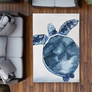 Begin Home Decor C1ROAR46BFU56G 4 x 6 ft. Watercolor Blue Turtle Rug - Outdoor Living Room Decor - Rectangle